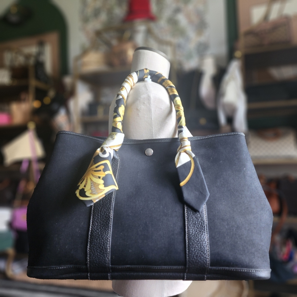 HERMES GARDEN PARTY+ HERLINE TOILE TOTE + HERMES NECKTIE